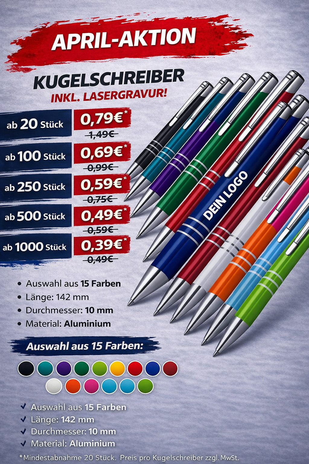 Angebot des Monats: Kugelschreiber inkl. Lasergravur